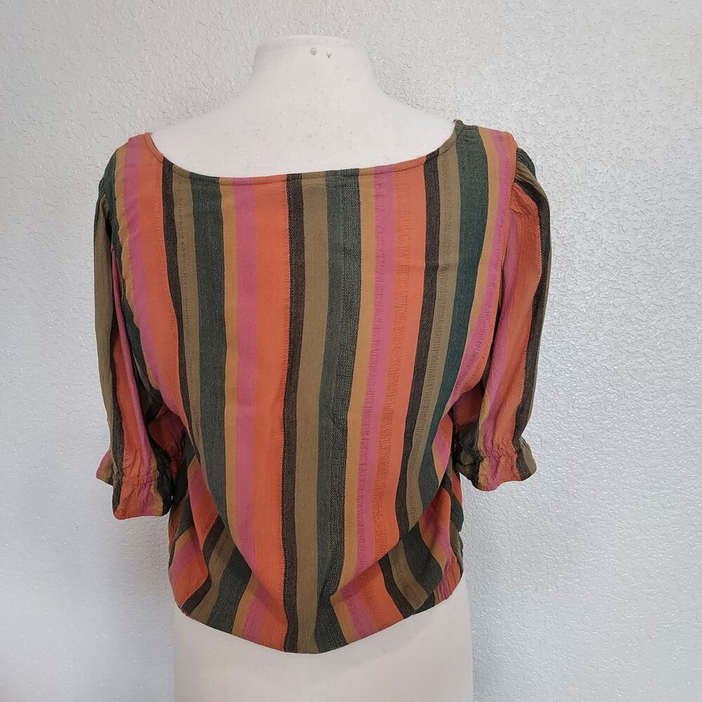 American Eagle Striped Crop Short Sleeve Boho Blouse Size L - Picture 8 of 11